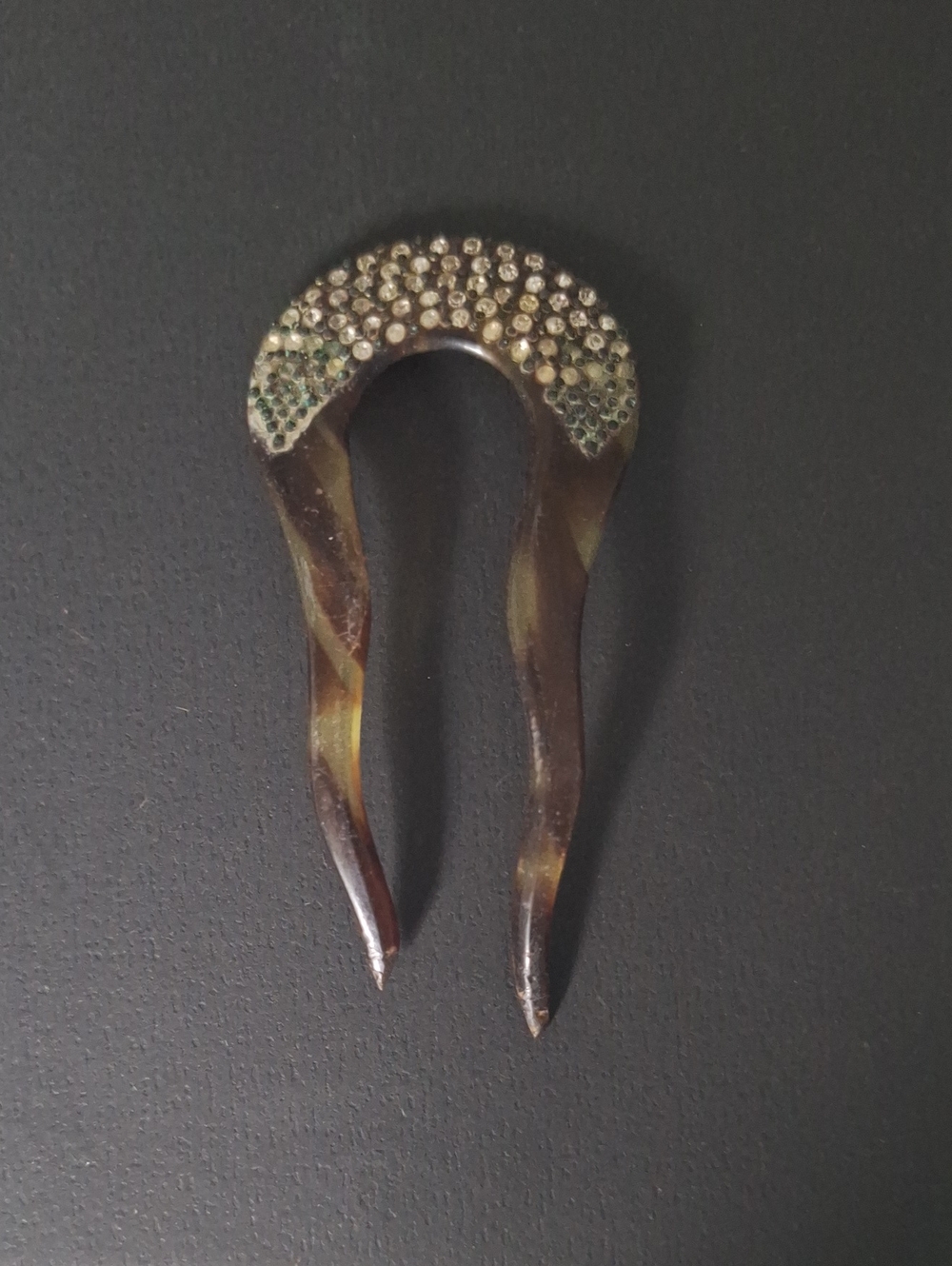 Vintage Hair Fork with Rhinestone Detail - Brown